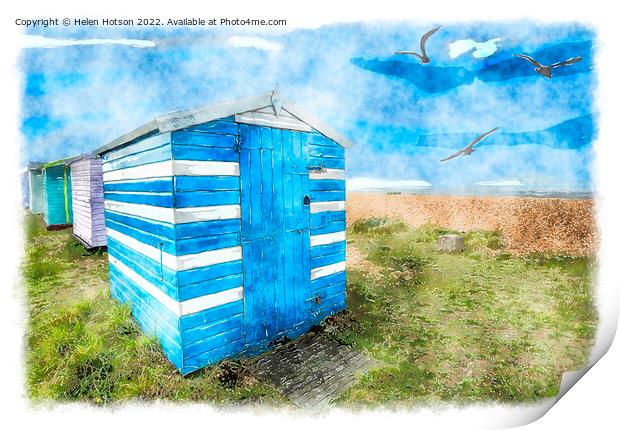 Beach Huts in Kent Painting Print by Helen Hotson