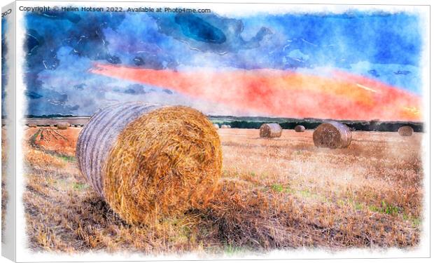 Harvest Sunset Water Colour Canvas Print by Helen Hotson