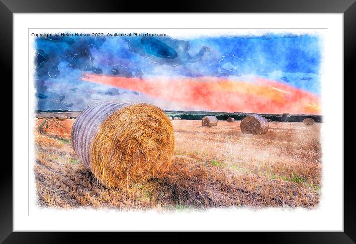 Harvest Sunset Water Colour Framed Mounted Print by Helen Hotson