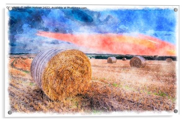 Harvest Sunset Water Colour Acrylic by Helen Hotson