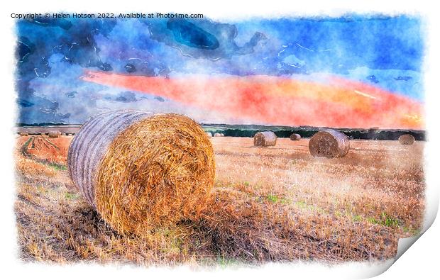 Harvest Sunset Water Colour Print by Helen Hotson