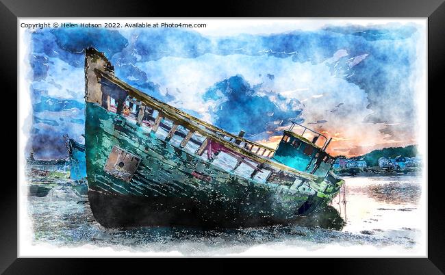 Boat Wreck Painting Framed Print by Helen Hotson