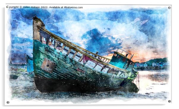 Boat Wreck Painting Acrylic by Helen Hotson
