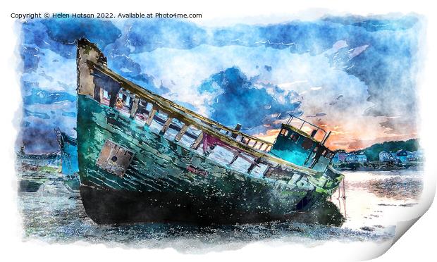 Boat Wreck Painting Print by Helen Hotson