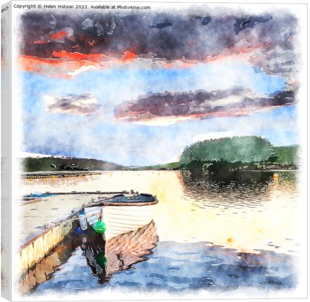 Siblyback Lake Jetty Water Colour Canvas Print by Helen Hotson