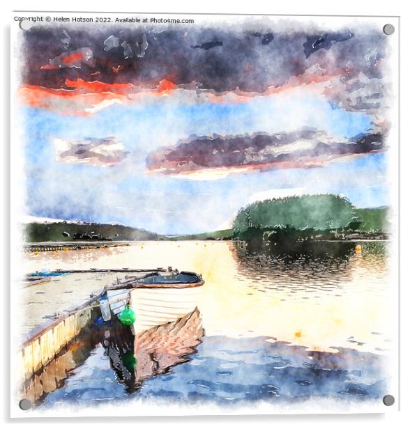 Siblyback Lake Jetty Water Colour Acrylic by Helen Hotson