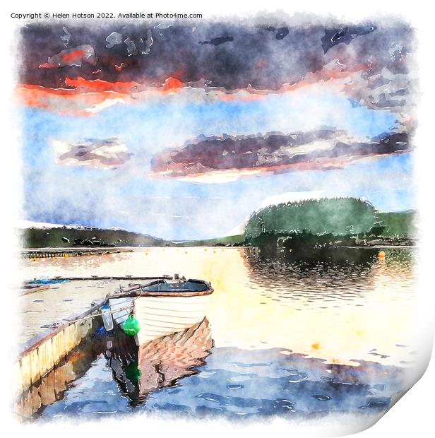 Siblyback Lake Jetty Water Colour Print by Helen Hotson