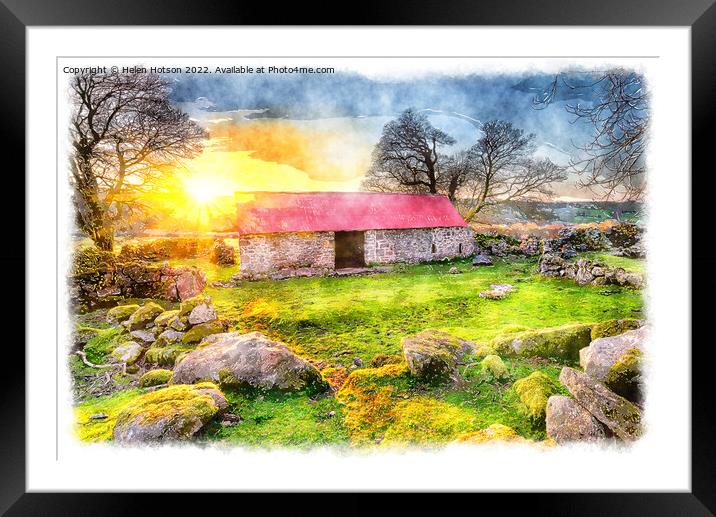 Emsworthy Barn at Sunset Painting Framed Mounted Print by Helen Hotson