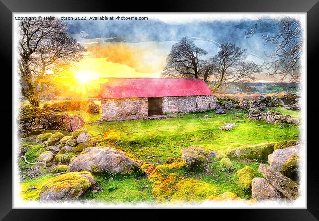 Emsworthy Barn at Sunset Painting Framed Print by Helen Hotson