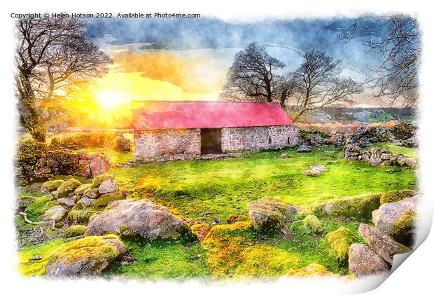 Emsworthy Barn at Sunset Painting Print by Helen Hotson