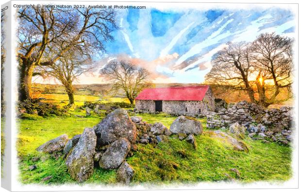 Old Red Roofed Barn Painting Canvas Print by Helen Hotson