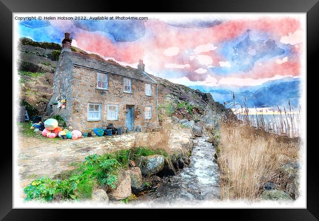 Cottage by the Sea Framed Print by Helen Hotson