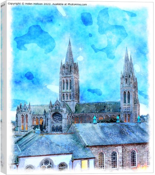 Dusk at Truro Cathedral Painting Canvas Print by Helen Hotson