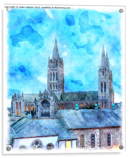 Dusk at Truro Cathedral Painting Acrylic by Helen Hotson