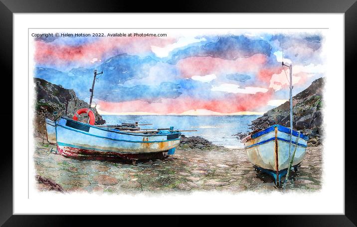 Fishing Boats at Penberth Cove Painting Framed Mounted Print by Helen Hotson