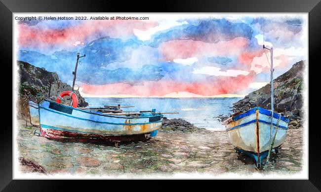 Fishing Boats at Penberth Cove Painting Framed Print by Helen Hotson