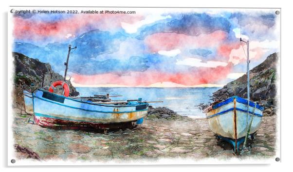 Fishing Boats at Penberth Cove Painting Acrylic by Helen Hotson