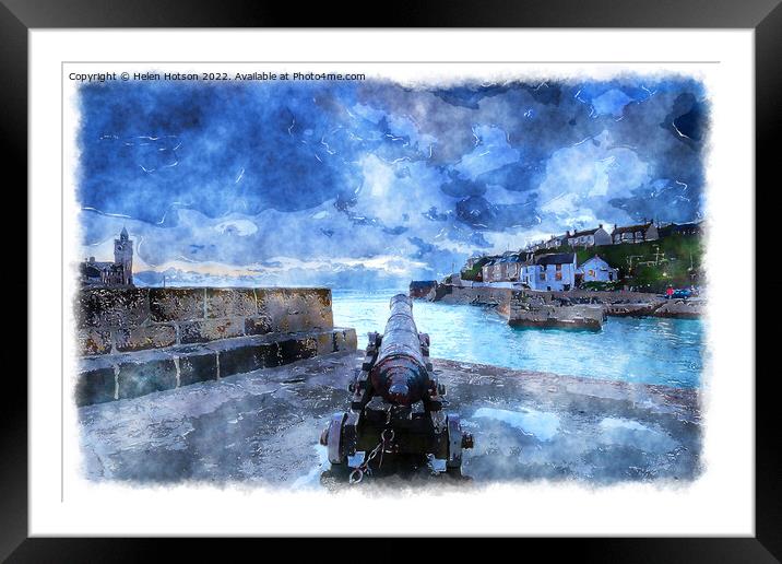 Porthleven Harbour in Cornwall Painting Framed Mounted Print by Helen Hotson