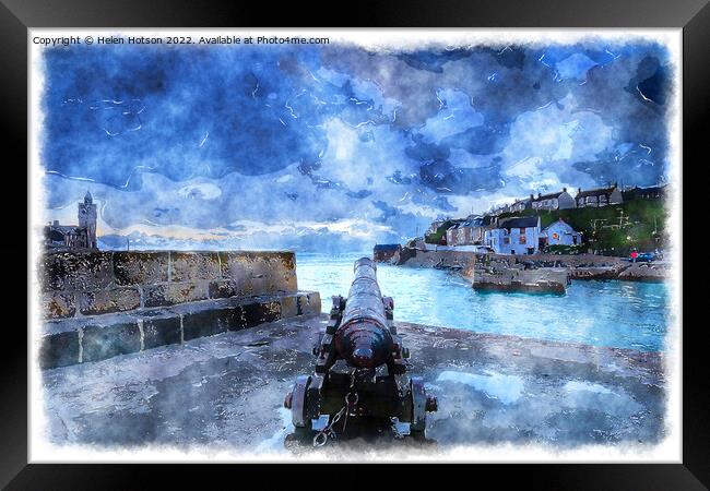 Porthleven Harbour in Cornwall Painting Framed Print by Helen Hotson