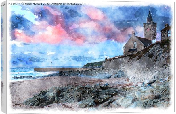 Sunset at Porthleven Painting Canvas Print by Helen Hotson