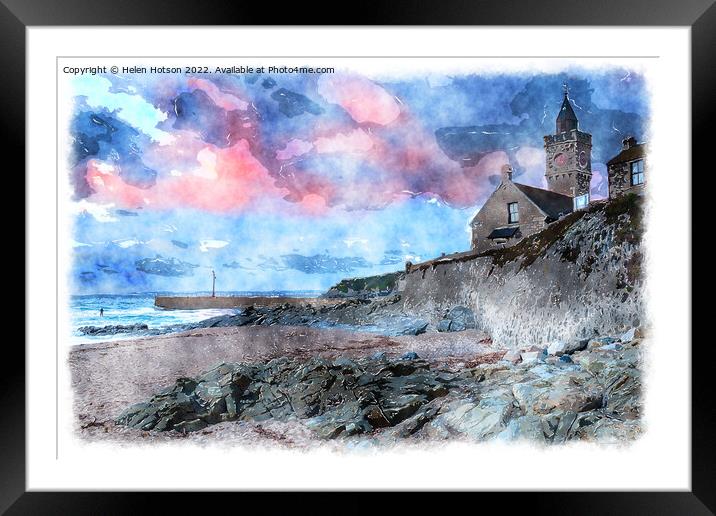 Sunset at Porthleven Painting Framed Mounted Print by Helen Hotson