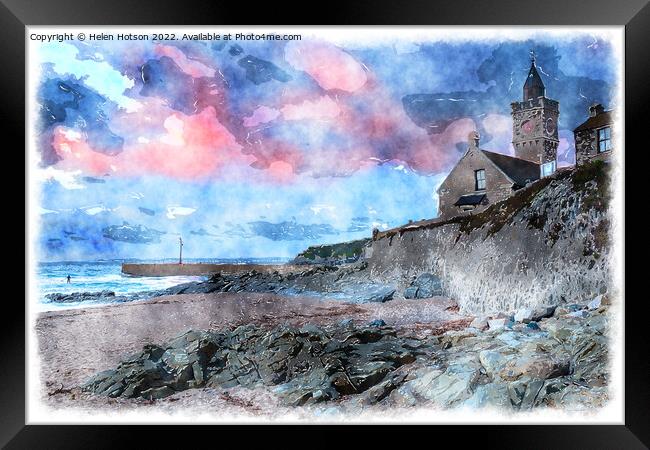 Sunset at Porthleven Painting Framed Print by Helen Hotson