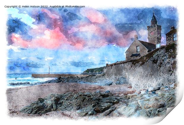 Sunset at Porthleven Painting Print by Helen Hotson