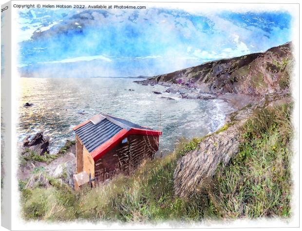 Beach Hut Painting Canvas Print by Helen Hotson