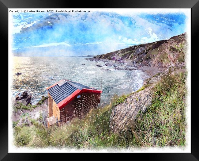 Beach Hut Painting Framed Print by Helen Hotson