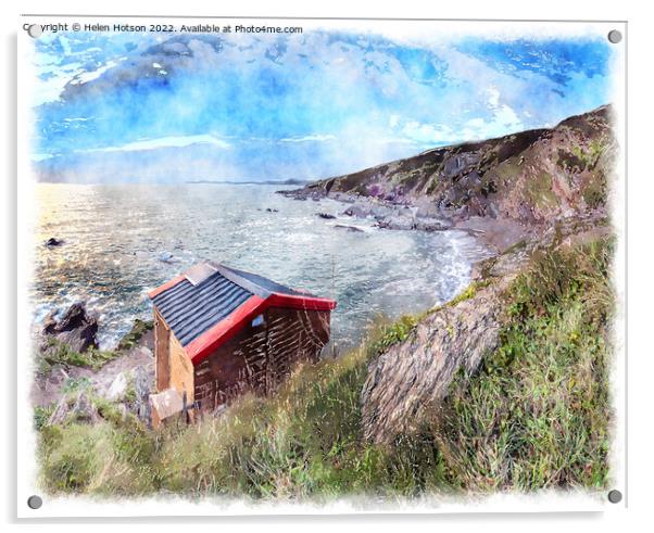 Beach Hut Painting Acrylic by Helen Hotson