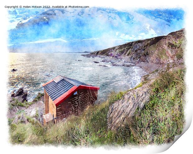 Beach Hut Painting Print by Helen Hotson