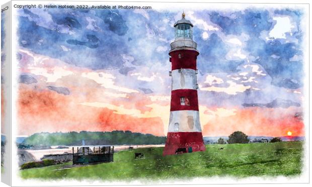 Plymouth Hoe Watercolour Canvas Print by Helen Hotson