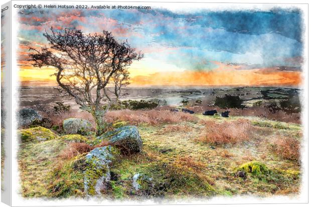 Moorland Watercolor Painting Canvas Print by Helen Hotson