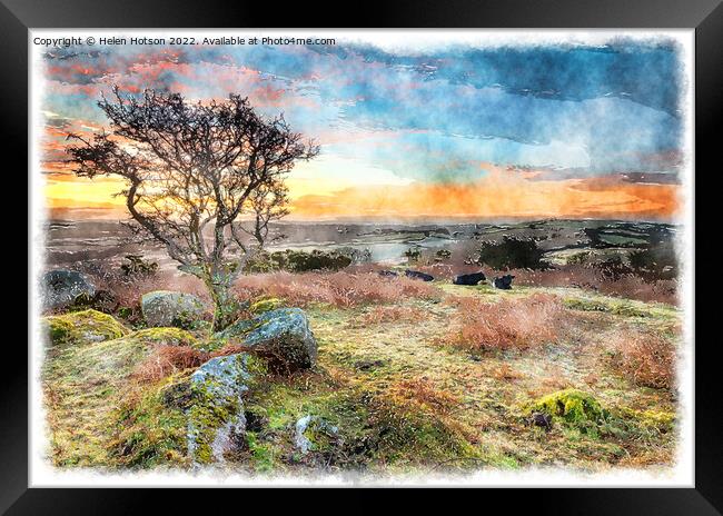 Moorland Watercolor Painting Framed Print by Helen Hotson