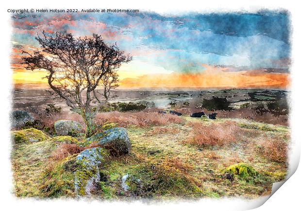 Moorland Watercolor Painting Print by Helen Hotson