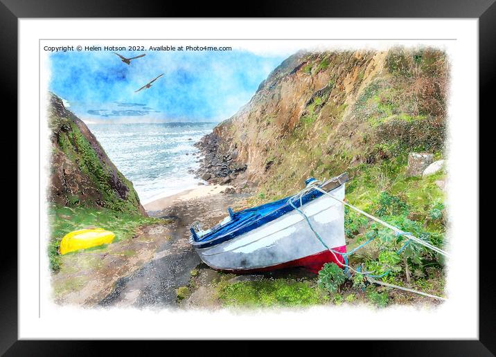 Painting of Fishing Boats on the Beach Framed Mounted Print by Helen Hotson