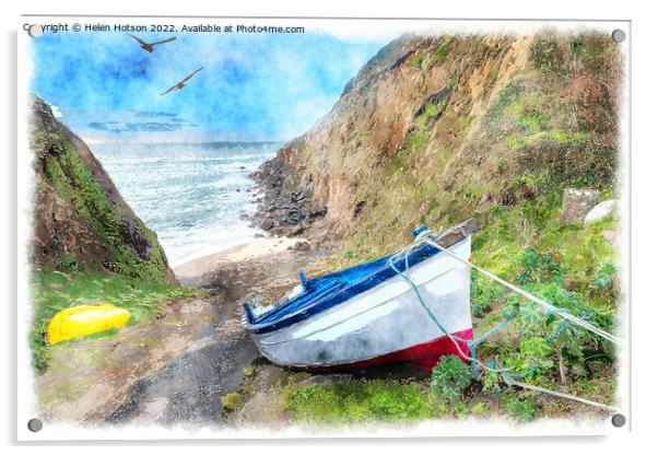 Painting of Fishing Boats on the Beach Acrylic by Helen Hotson