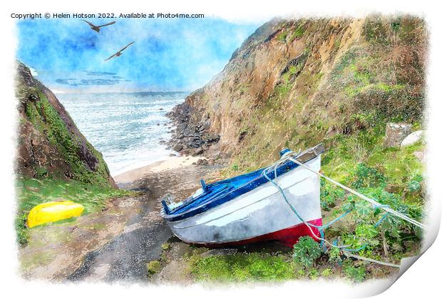 Painting of Fishing Boats on the Beach Print by Helen Hotson