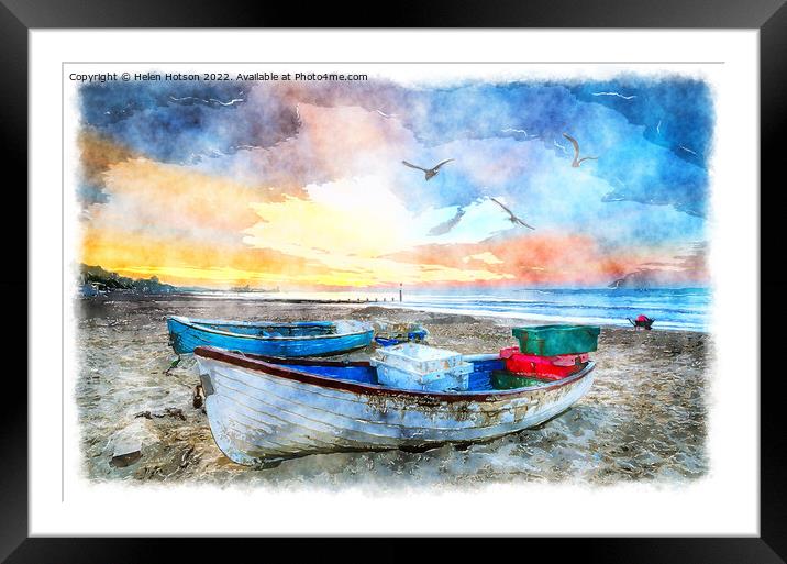 Fishing Boats on the Beach at Bournemouth Painting Framed Mounted Print by Helen Hotson
