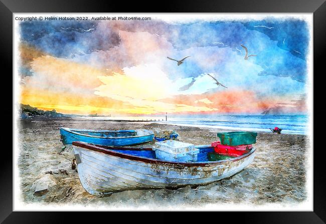 Fishing Boats on the Beach at Bournemouth Painting Framed Print by Helen Hotson