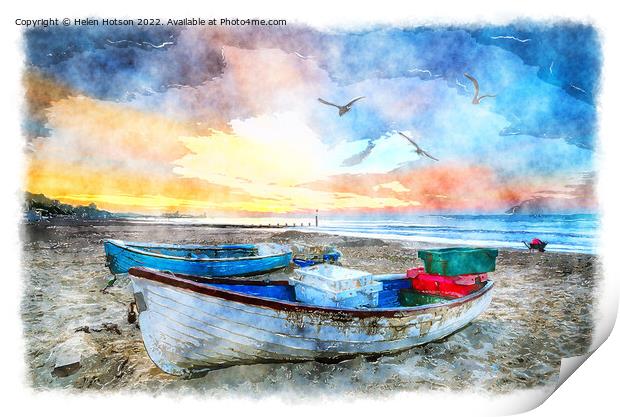 Fishing Boats on the Beach at Bournemouth Painting Print by Helen Hotson
