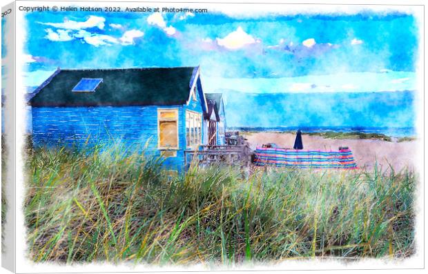 Beach Huts at Mudeford Spit Painting Canvas Print by Helen Hotson