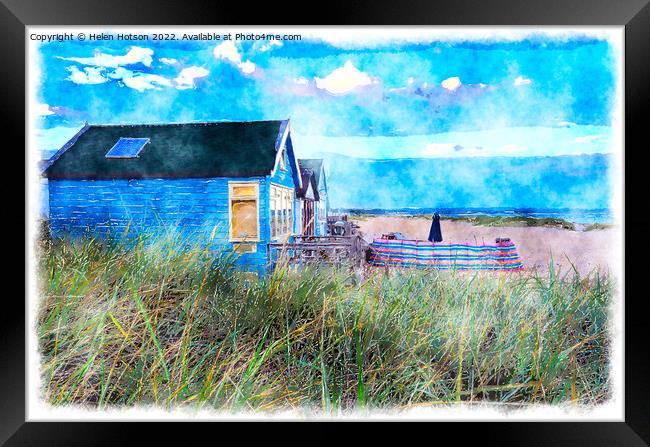 Beach Huts at Mudeford Spit Painting Framed Print by Helen Hotson