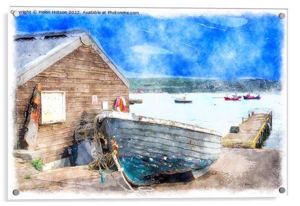 Boats at Swanage Watercolour Acrylic by Helen Hotson