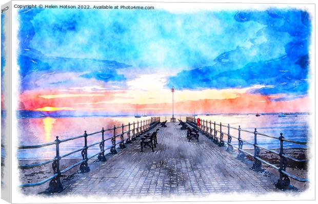 Pier Watercolour Painting Canvas Print by Helen Hotson