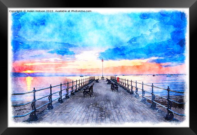 Pier Watercolour Painting Framed Print by Helen Hotson