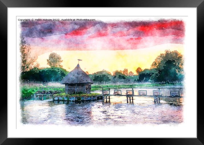 Painting of a Thatched Fishermans Hut Framed Mounted Print by Helen Hotson