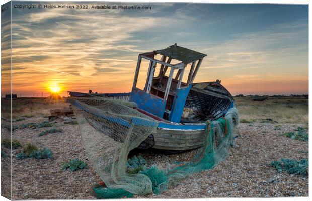 Abandoned Fishing Boat wtih Nets Canvas Print by Helen Hotson