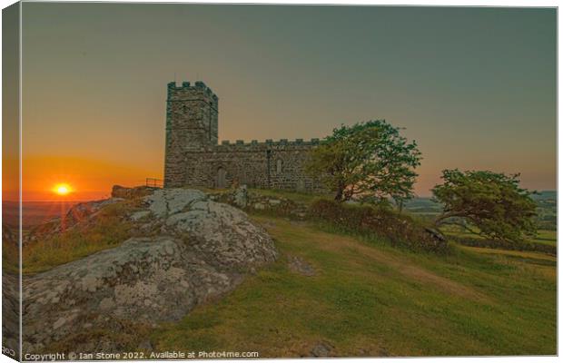 Majestic Brentor Church Silhouetted at Sunset Canvas Print by Ian Stone