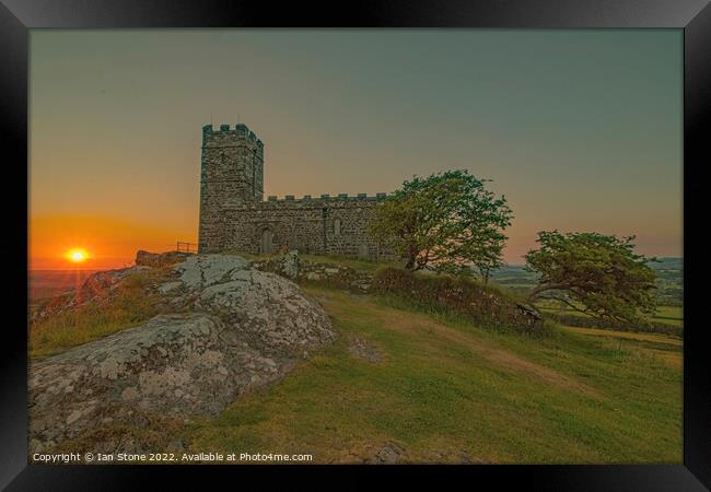 Majestic Brentor Church Silhouetted at Sunset Framed Print by Ian Stone